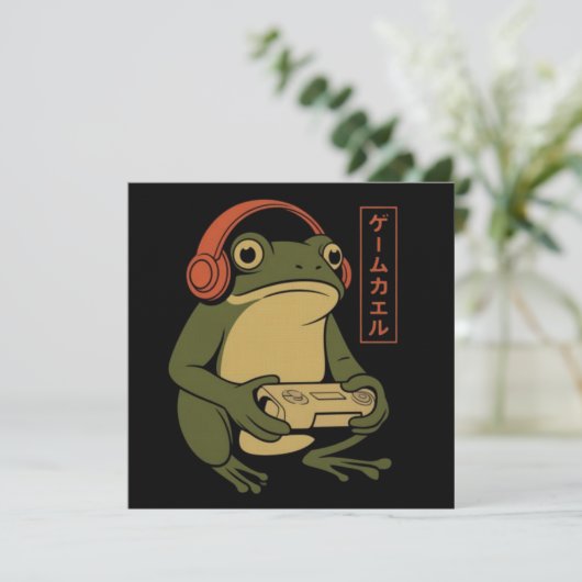 Japanese Gamer Frog Funny Vintage Gaming Einladung (Stehend Vorderseite)