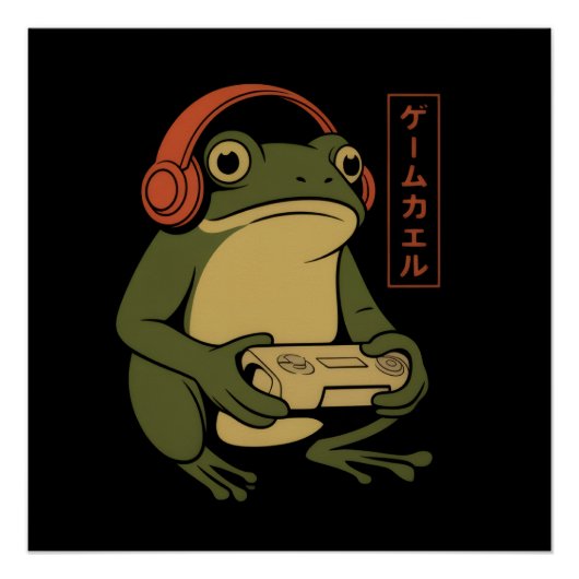 Japanese Gamer Frog Funny Vintage Gaming  Poster (Vorderseite)