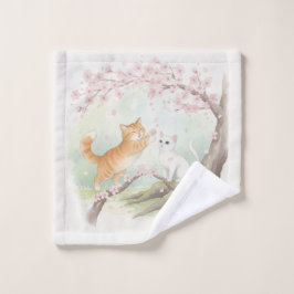 Japanese Garden Kittens & Cherry Blossoms Waschlappen