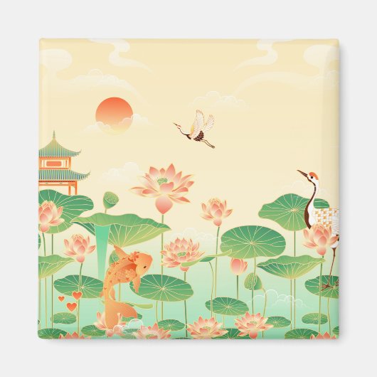 Japanese Garden Koi Pond and Waterlilies Art Magnet (Vorne)