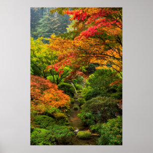 Japanese Gardens In Autumn In Portland, Oregon 2 Poster