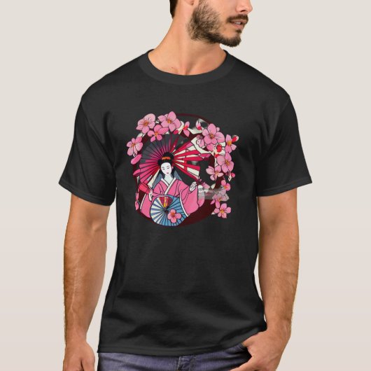 Japanese Geisha fans and umbrellas cherry blossom  T-Shirt (Vorderseite)