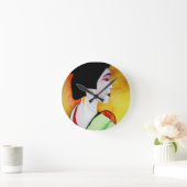 Japanese Geisha with green kimono original art Runde Wanduhr (Zuhause)