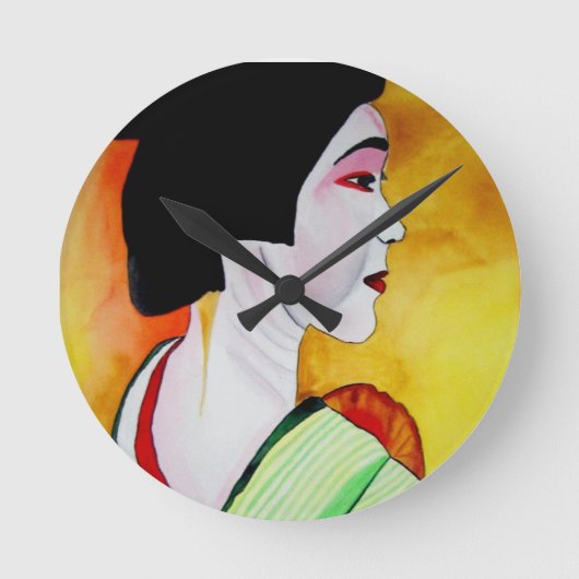 Japanese Geisha with green kimono original art Runde Wanduhr (Vorderseite)