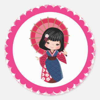 Japanese Girl in Kimonos Classic Round Stickers