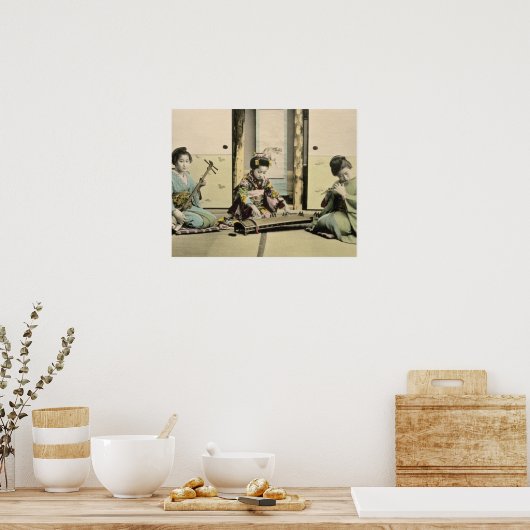 Japanese girls playing the flute, 'koto' and samis poster (Küche)