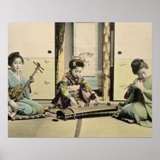 Japanese girls playing the flute, 'koto' and samis poster (Vorne)