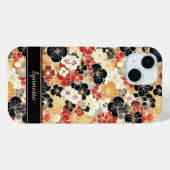 Japanese Gold Floral Pattern Monogrammed Case-Mate iPhone Hülle (Rückseite (Horizontal))