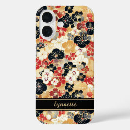 Japanese Gold Floral Pattern Monogrammed iPhone 16 Hülle