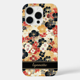 Japanese Gold Floral Pattern Monogrammed iPhone 16 Pro Hülle