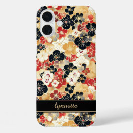 Japanese Gold Floral Pattern Monogrammed iPhone 16 Plus Hülle
