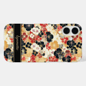 Japanese Gold Floral Pattern Monogrammed Case-Mate iPhone Hülle (Rückseite (Horizontal))