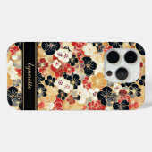 Japanese Gold Floral Pattern Monogrammed Case-Mate iPhone Hülle (Rückseite (Horizontal))