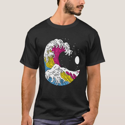 Japanese Great Wave Pansexual Pride Flag Pan LGBTQ T-Shirt (Vorderseite)