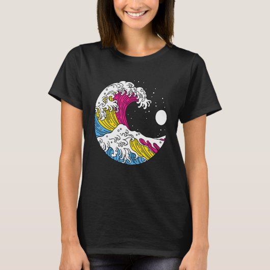 Japanese Great Wave Pansexual Pride Flag Pan LGBTQ T-Shirt (Vorderseite)