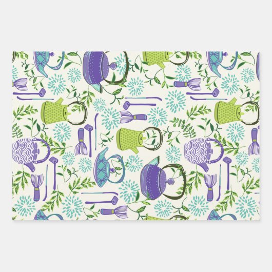 Japanese Green Teapot Design Geschenkpapier Set (Vorderseite)