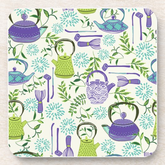 Japanese Green Teapot Design Getränkeuntersetzer (Vorderseite)