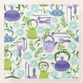 Japanese Green Teapot Design Glasuntersetzer (Vorderseite)