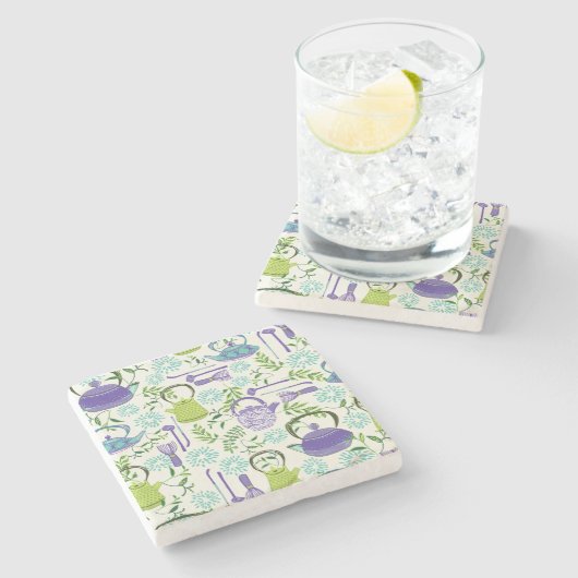 Japanese Green Teapot Design Steinuntersetzer (Seitenansicht)