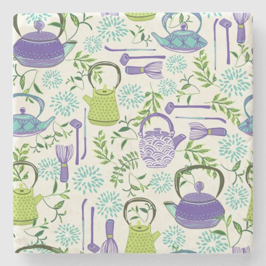 Japanese Green Teapot Design Steinuntersetzer (Vorderseite)