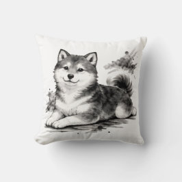 【Japanese Ink Puppy Throw Pillow】 Kissen