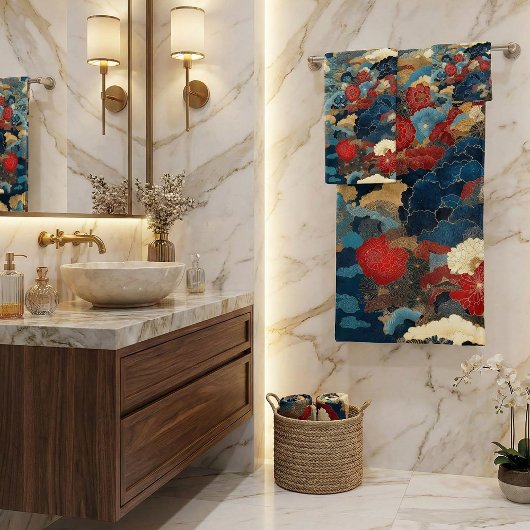 Japanese Inspired Luxury Floral Art Badhandtuch Set