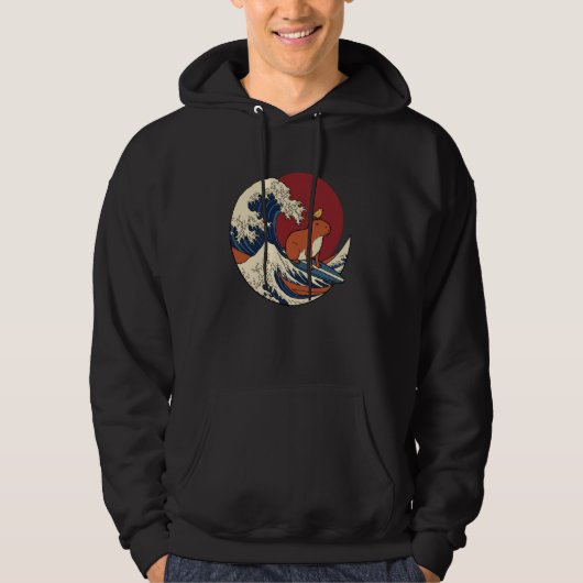 Japanese Kanagawa Wave Capybara Surfing Kawaii Hoodie (Vorderseite)