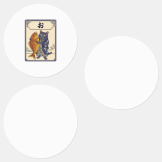 Japanese Karuta Cat with Tai Fish Etiketten