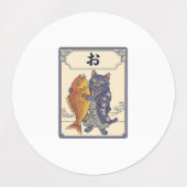 Japanese Karuta Cat with Tai Fish Etiketten (Design 1)