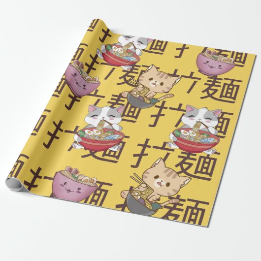 Japanese Kawaii Anime Cat Ramen Noodles Geschenkpapier (Ungerollt)