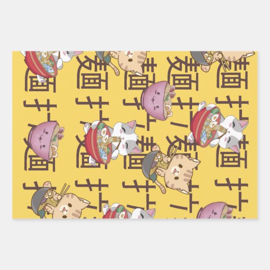Japanese Kawaii Anime Cat Ramen Noodles Geschenkpapier Set (Vorderseite)