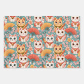 Japanese Kawaii Cats with Cherry Blossoms Birthday Geschenkpapier Set (Vorderseite)