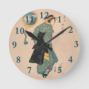 Japanese Kimono Woman Courtesan Artwork Runde Wanduhr