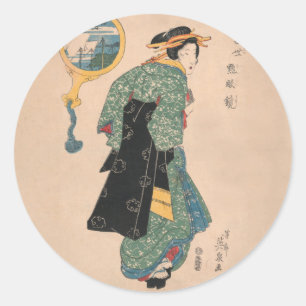 Japanese Kimono Woman Runder Aufkleber