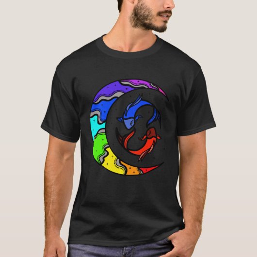Japanese Koi Fish and Crescent Moon With Rainbow C T-Shirt (Vorderseite)