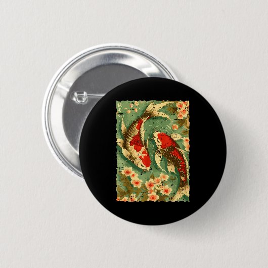 Japanese Koi Fish Cherry Blossoms Sakura Art Men W Button (Vorne & Hinten)