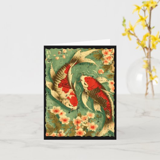 Japanese Koi Fish Cherry Blossoms Sakura Art Men W Karte (Gelbe Blume)