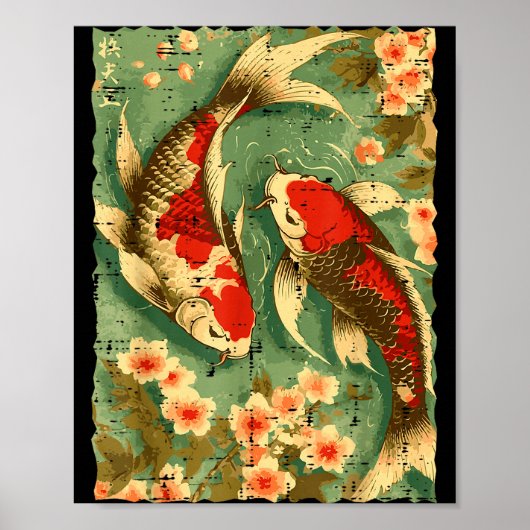 Japanese Koi Fish Cherry Blossoms Sakura Art Men W Poster (Vorne)