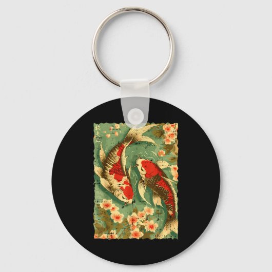 Japanese Koi Fish Cherry Blossoms Sakura Art Men W Schlüsselanhänger (Vorderseite)