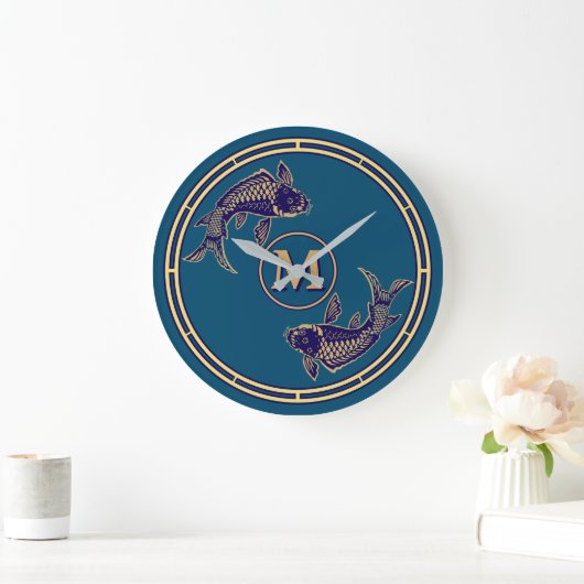 Japanese Koi Fish Monogram Große Wanduhr (Zuhause)