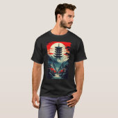 Japanese Landscape Mountains Valley Tower Sunset T-Shirt (Vorne ganz)