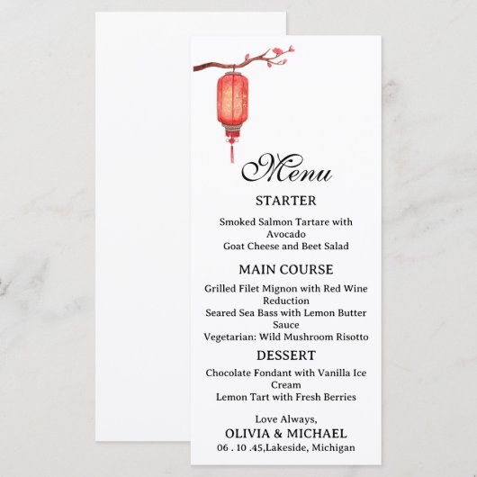 Japanese lantern wedding menu menükarte (Vorne/Hinten)
