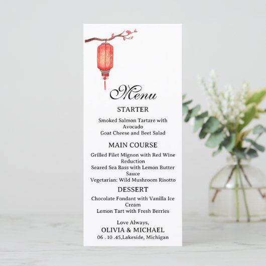 Japanese lantern wedding menu menükarte (Stehend Vorderseite)