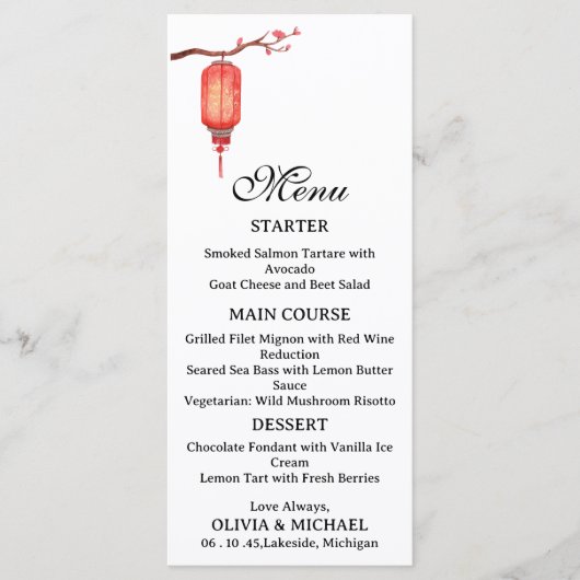 Japanese lantern wedding menu menükarte (Vorderseite)