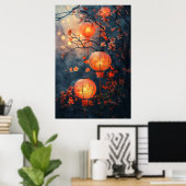 Japanese Lanterns at Night – Warm Watercolor Art Poster (Heimbüro)