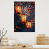 Japanese Lanterns at Night – Warm Watercolor Art Poster (Küche)