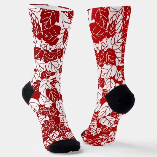 Japanese Leaf Print, Dark Red and White Socken (Gewinkelt)