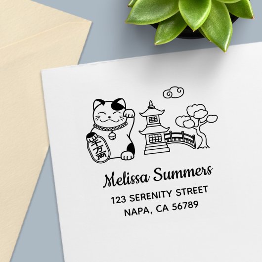Japanese Lucky Cat, Maneki Neko Address 2 Permastempel