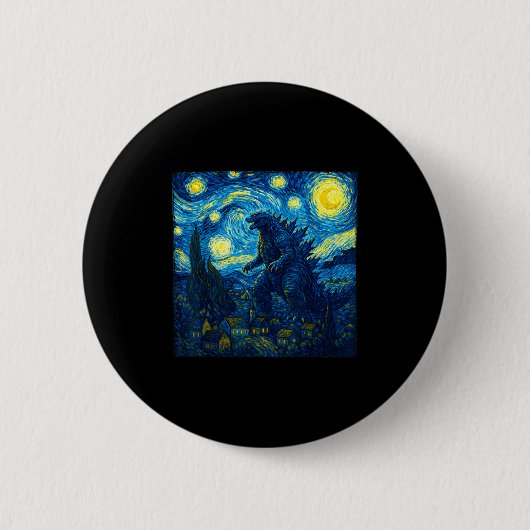 Japanese Monster Kaiju Van Gogh Starry Night Button (Vorderseite)