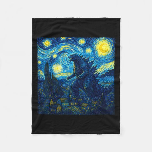 Japanese Monster Kaiju Van Gogh Starry Night Fleecedecke (Vorderseite)